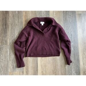 Monki long sleeve collar knitted sweater in burgundy size xs